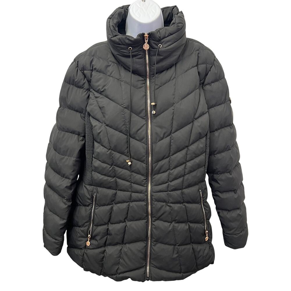 🖤 Bernardo Black Quilted Puffer Jacket Coat Womens US 2X Gold Zip Winter